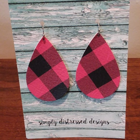 Simply Distressed Designs Jewelry - Plaid leather earrings